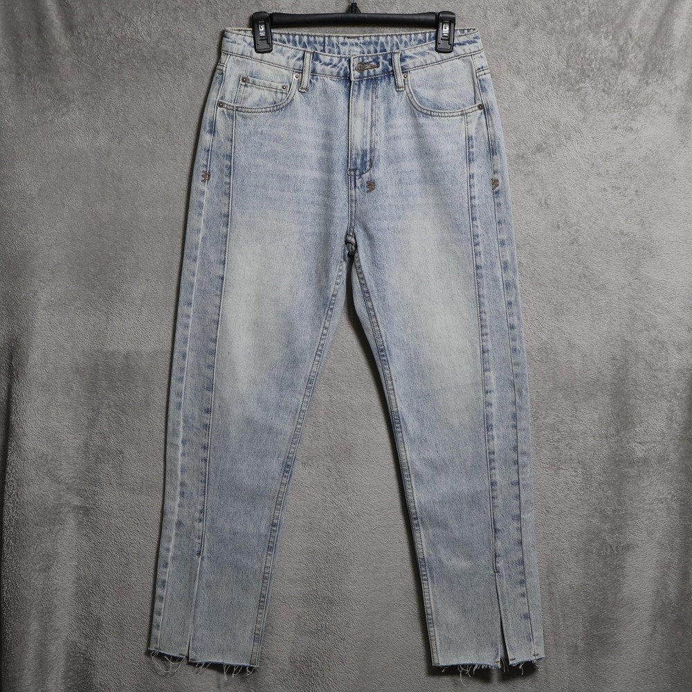 Ksubi Slim Straight Jeans Women 29x27.5 Light Blue Raw Hem Split Ankle Denim